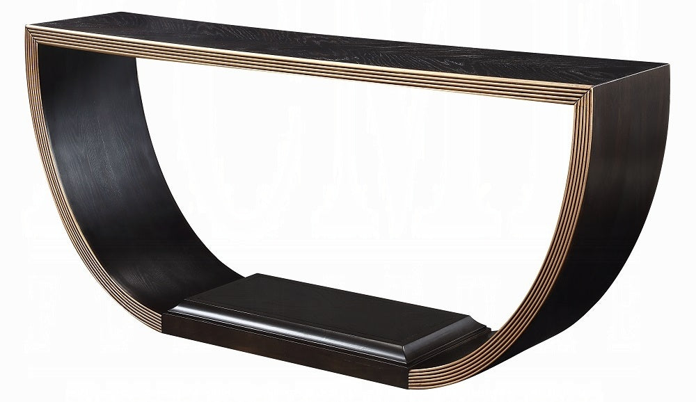 Acme AC01924 Maceo black and gold finish wood half circle 70" hall entry console table