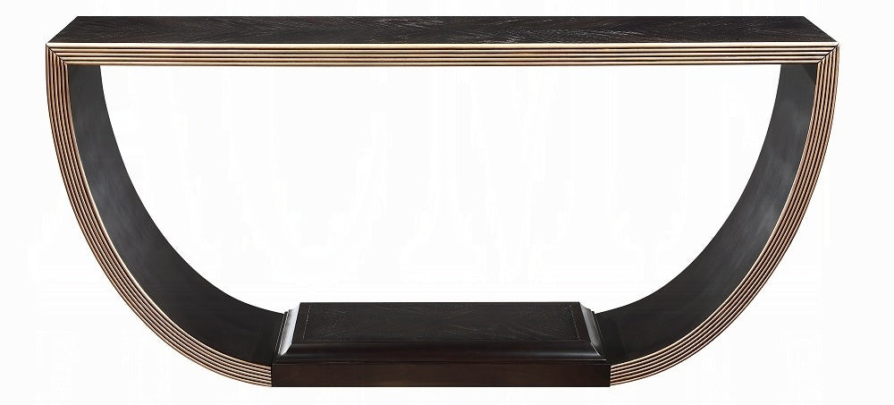 Acme AC01924 Maceo black and gold finish wood half circle 70" hall entry console table