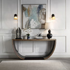 Acme AC01924 Maceo black and gold finish wood half circle 70" hall entry console table