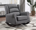 Acme AC02183 Fabien grey linen like fabric large arm padded upholstered rocking chair