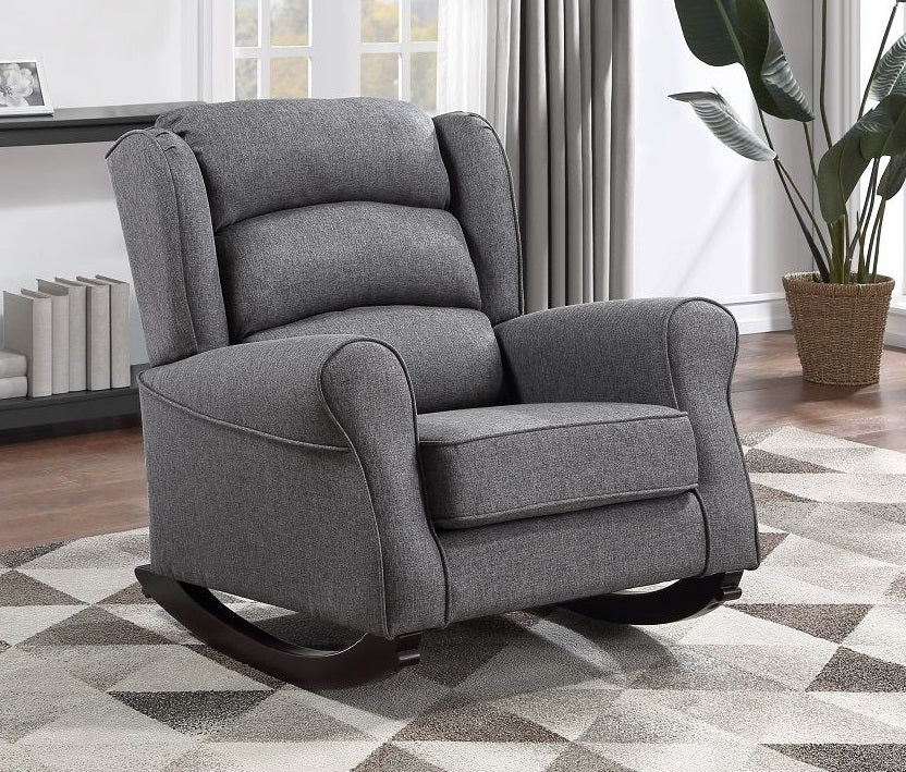 Acme AC02183 Fabien grey linen like fabric large arm padded upholstered rocking chair