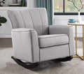 Acme AC02185 Denzell light gray linen like fabric large arm padded upholstered rocking chair