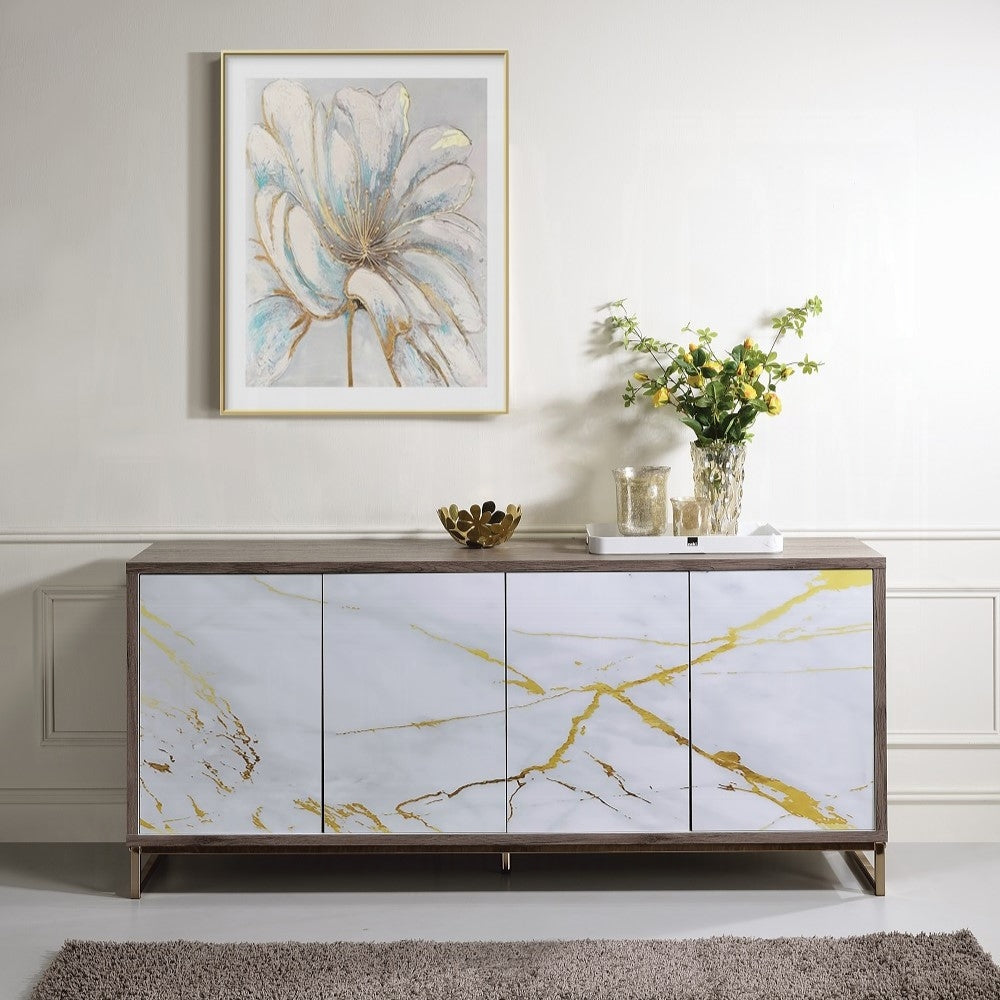 Acme AC02343 Paavan high gloss white and faux marble swirled colors ...