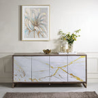 Acme AC02343 Paavan high gloss white and faux marble swirled colors finish wood hall entry console cabinet oak finish wood top