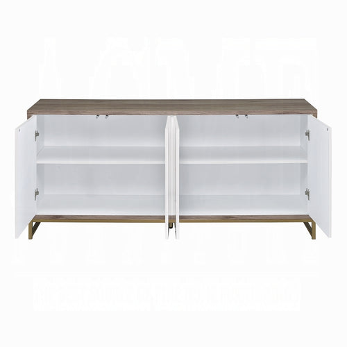 Acme AC02343 Paavan high gloss white and faux marble swirled colors finish wood hall entry console cabinet oak finish wood top