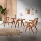Acme AC02375-76 3 pc Velentina natural finish wood rattan seating mid century modern accent chair and table set
