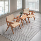 Acme AC02375-76 3 pc Velentina natural finish wood rattan seating mid century modern accent chair and table set