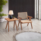 Acme AC02375-76 3 pc Velentina natural finish wood rattan seating mid century modern accent chair and table set