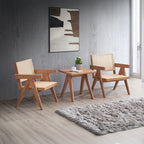 Acme AC02375-76 3 pc Velentina natural finish wood rattan seating mid century modern accent chair and table set