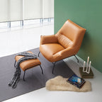 Acme AC02383 2 pc Jabel sandstone top grain leather accent chair and ottoman metal frame