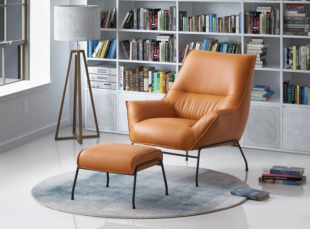 Acme AC02383 2 pc Jabel sandstone top grain leather accent chair and ottoman metal frame