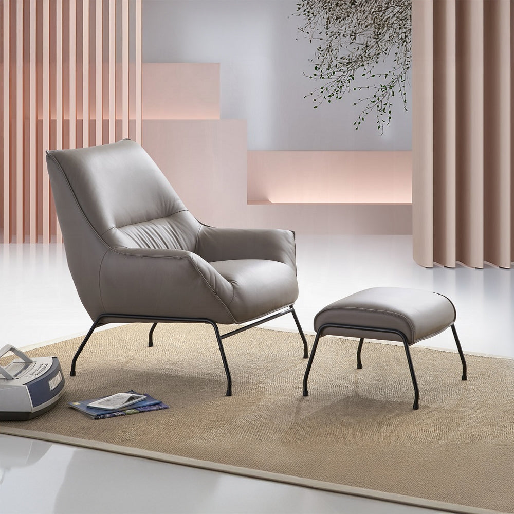 Acme AC02385 2 pc Jabel khaki top grain leather accent chair and ottoman metal frame