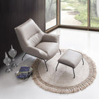 Acme AC02385 2 pc Jabel khaki top grain leather accent chair and ottoman metal frame