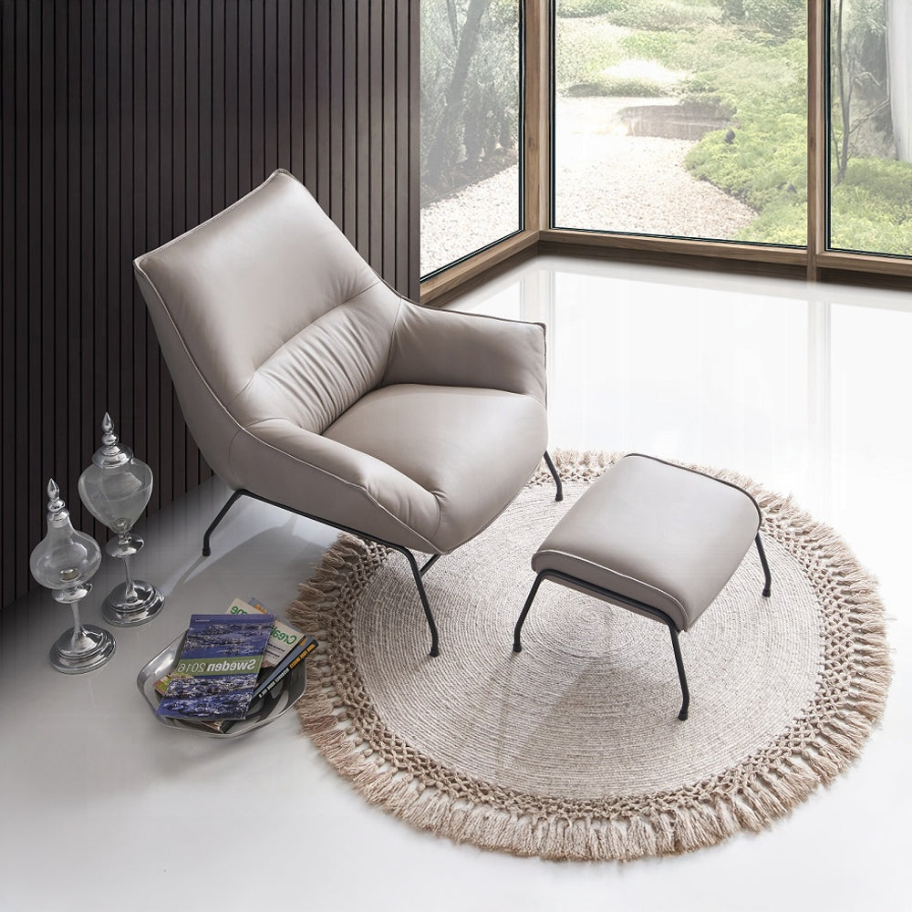 Acme AC02385 2 pc Jabel khaki top grain leather accent chair and ottoman metal frame