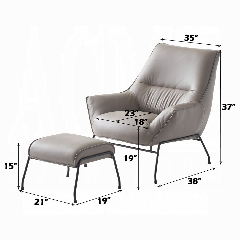 Acme AC02385 2 pc Jabel khaki top grain leather accent chair and ottoman metal frame