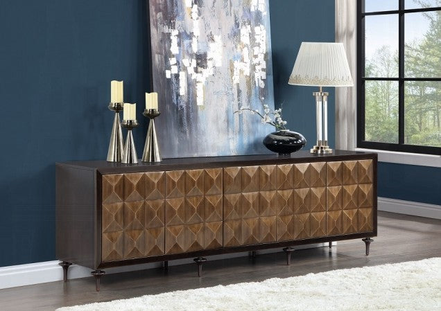 Acme AC02503 Diya forged bronze metallic faceted finish and espresso finish wood server buffet console cabinet