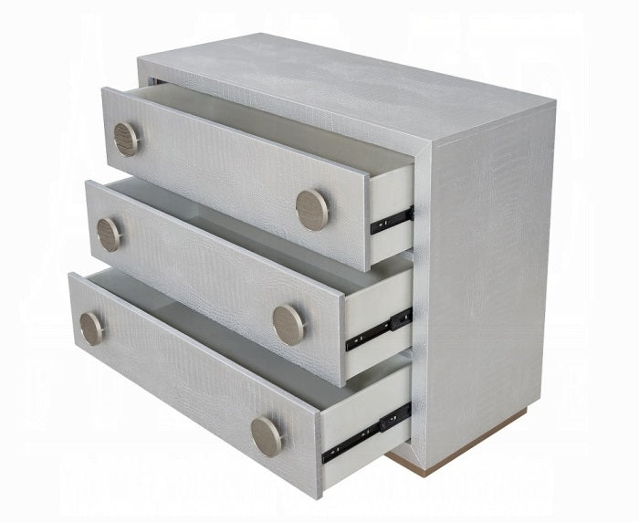 Acme AC02505 Anpu silver faux crocodile skin textured finish server buffet console cabinet 3 drawers
