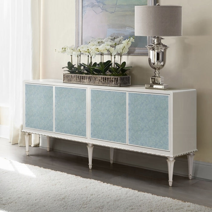Acme AC02506 Ansaldo pearl white and silver shimmer finish server buffet console cabinet