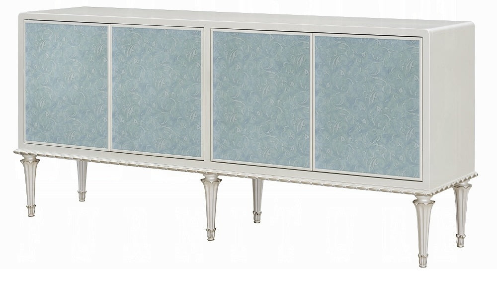 Acme AC02506 Ansaldo pearl white and silver shimmer finish server buffet console cabinet