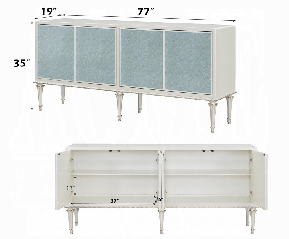 Acme AC02506 Ansaldo pearl white and silver shimmer finish server buffet console cabinet