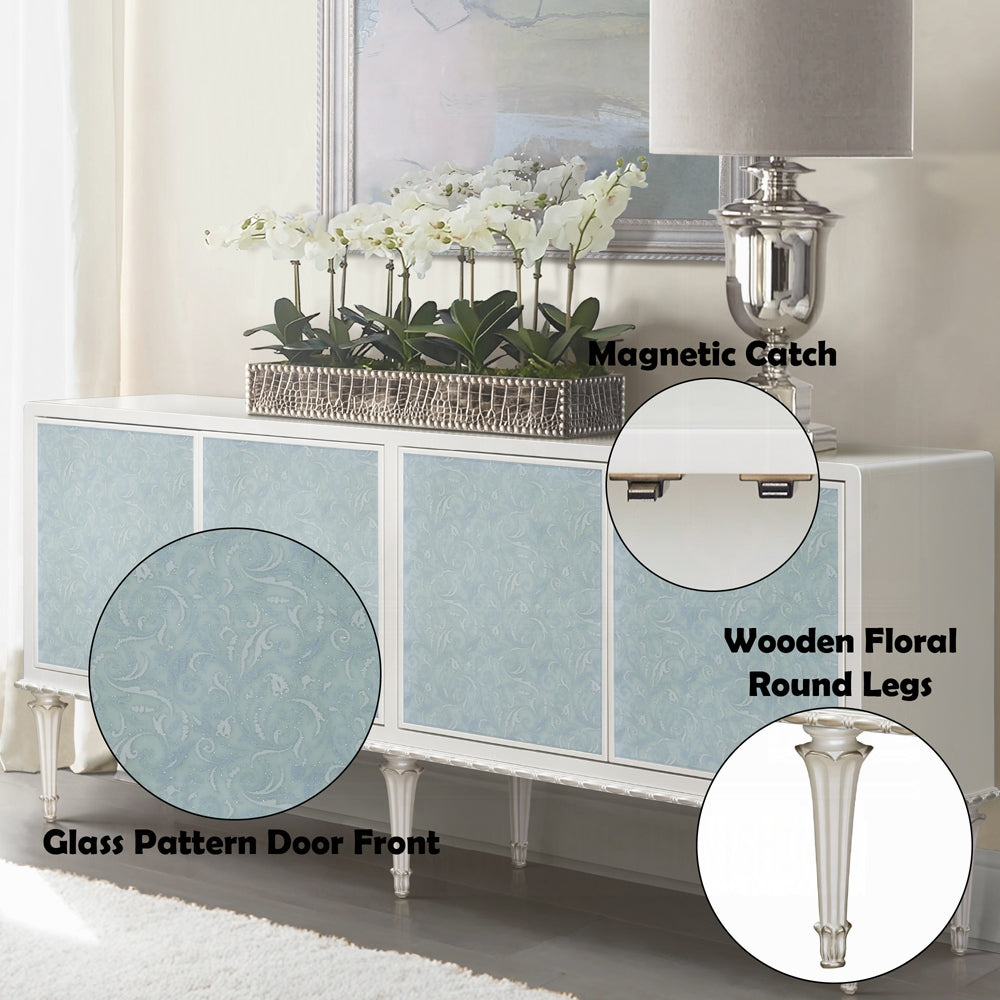 Acme AC02506 Ansaldo pearl white and silver shimmer finish server buffet console cabinet