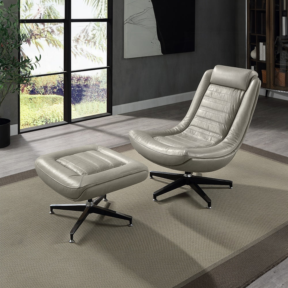 Acme AC02584 Piran twilight top grain leather swivel mid century modern accent chair
