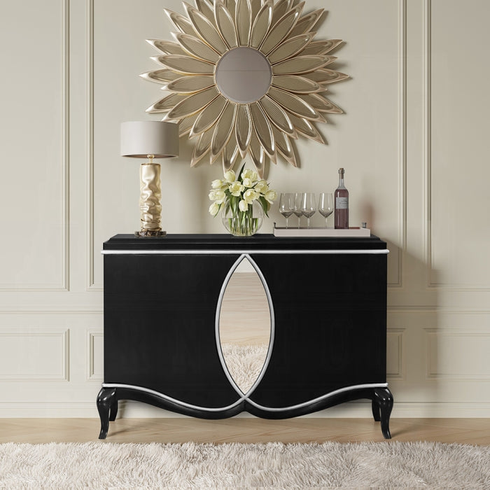 Acme AC02599 Ashor black finish wood mirrored accent buffet sideboard console entry cabinet