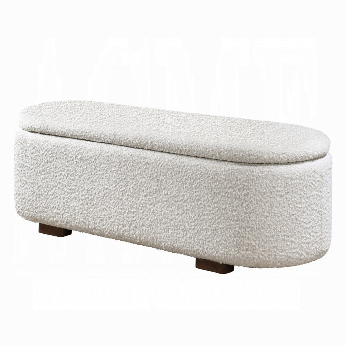 Sandro Beige Boucle Fabric Padded Lift-Top Oval Storage Bedroom Bench – BD02652