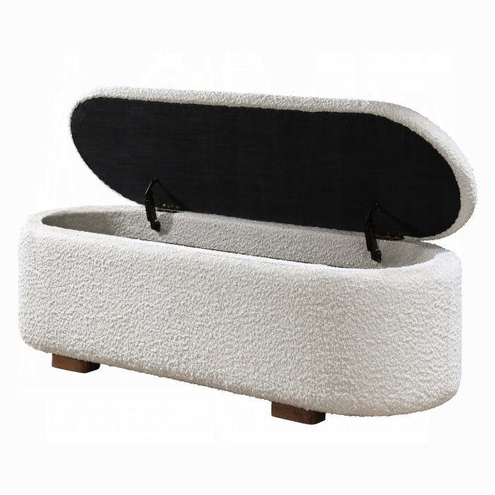 Sandro Beige Boucle Fabric Padded Lift-Top Oval Storage Bedroom Bench – BD02652