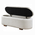 Sandro Beige Boucle Fabric Padded Lift-Top Oval Storage Bedroom Bench – BD02652
