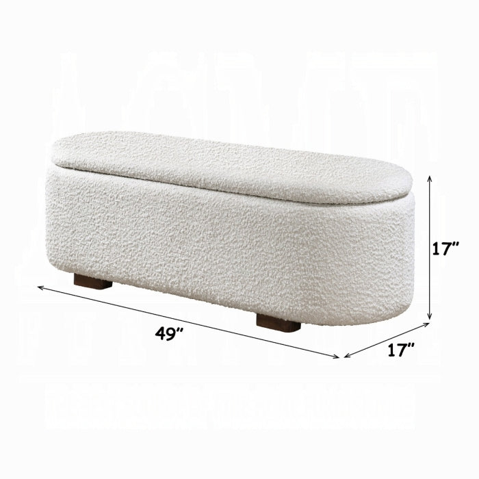 Sandro Beige Boucle Fabric Padded Lift-Top Oval Storage Bedroom Bench – BD02652