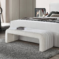 Sandro Beige Boucle Fabric Padded Curved End Bedroom Bench – BD02653