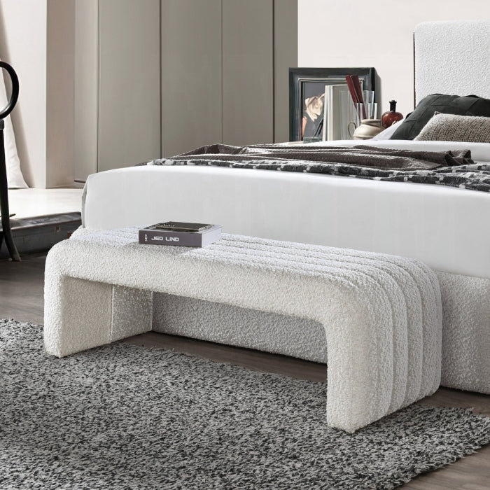 Sandro Beige Boucle Fabric Padded Curved End Bedroom Bench – BD02653