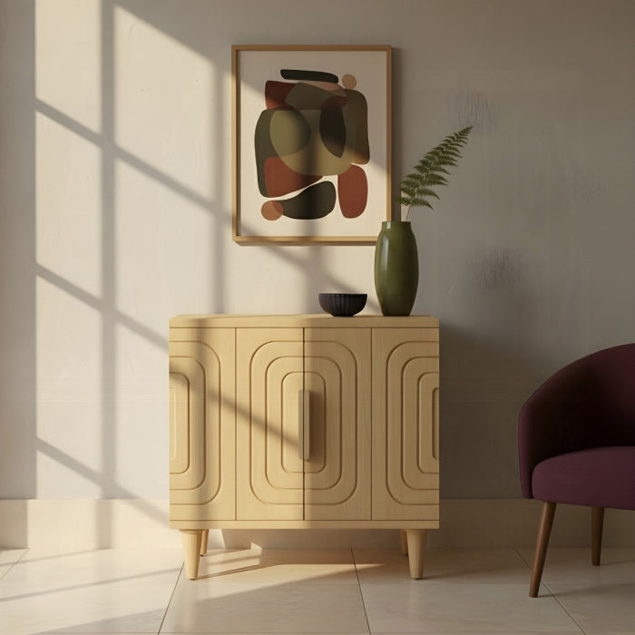 Acme AC02894 Lore geometric design oak finish solid mahogany wood console entry hall sideboard cabinet