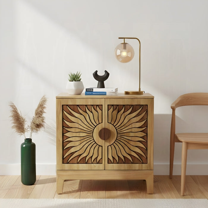 Acme AC02896 Lola sun design oak finish solid mahogany wood console entry hall sideboard cabinet
