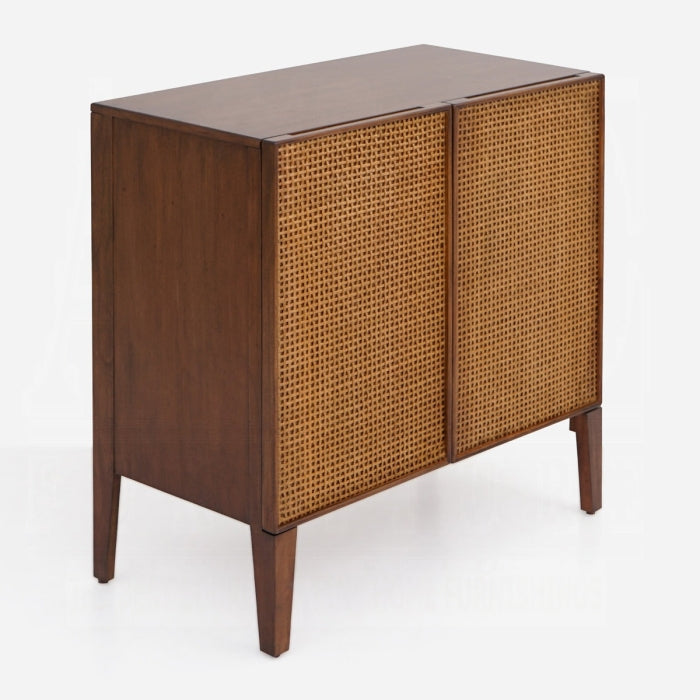 Acme AC02897 Lois rattan webbing design walnut finish solid mahogany wood console entry hall sideboard cabinet