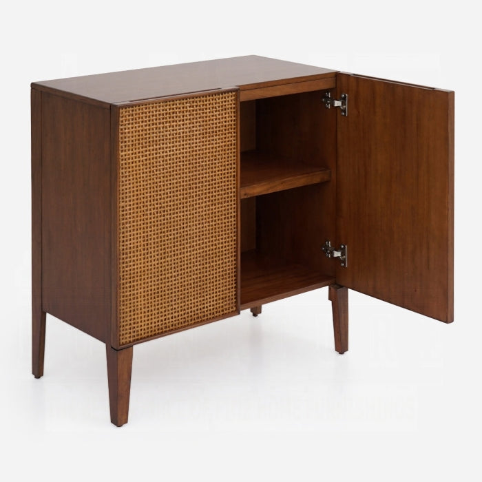 Acme AC02897 Lois rattan webbing design walnut finish solid mahogany wood console entry hall sideboard cabinet