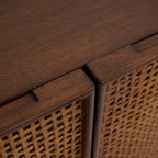 Lois Walnut Finish Rattan Webbing Solid Mahogany Wood Console Entry Hall Sideboard Cabinet – AC02897