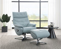 Acme AC02990 2 pc Janella Anson baby blue top grain leather recliner swivel chair with ottoman