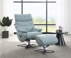Acme AC02990 2 pc Janella Anson baby blue top grain leather recliner swivel chair with ottoman