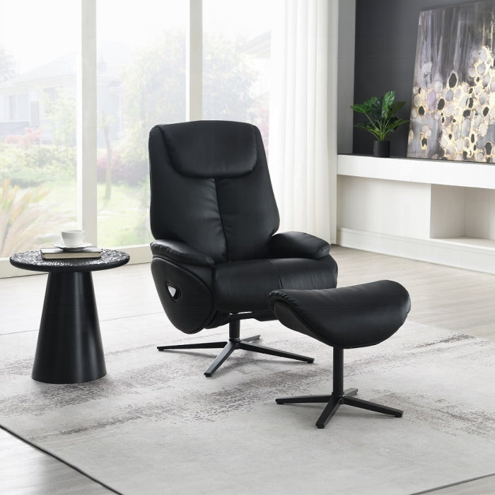 Acme AC02992 2 pc Labonita Anson black top grain leather recliner swivel chair with ottoman
