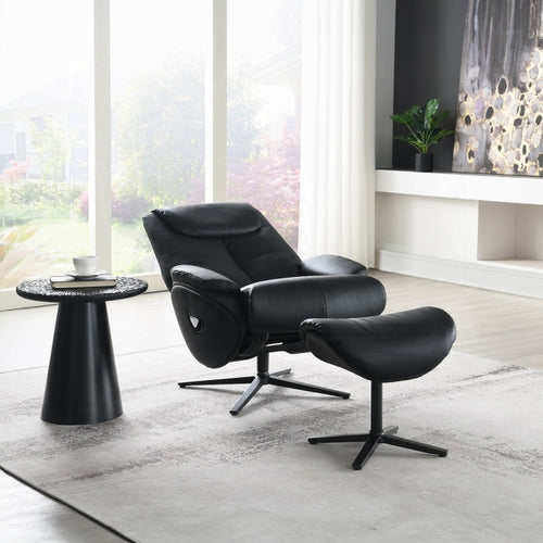 Acme AC02992 2 pc Labonita Anson black top grain leather recliner swivel chair with ottoman