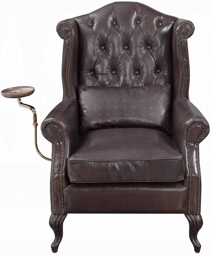 Acme AC02994 Pino vintage brown top grain leather swivel tufted high back accent chair nail head trim