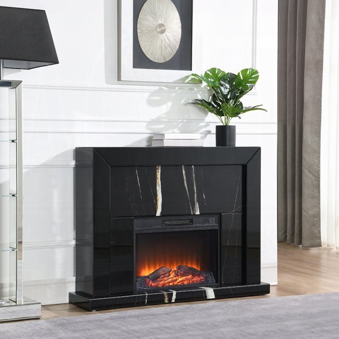 Acme AC03869 Black marbled mirror finish 47" fireplace unit with remote