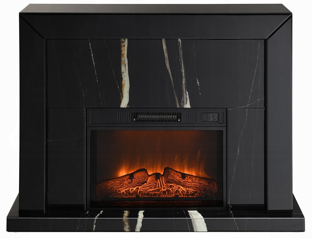 Acme AC03869 Black marbled mirror finish 47" fireplace unit with remote