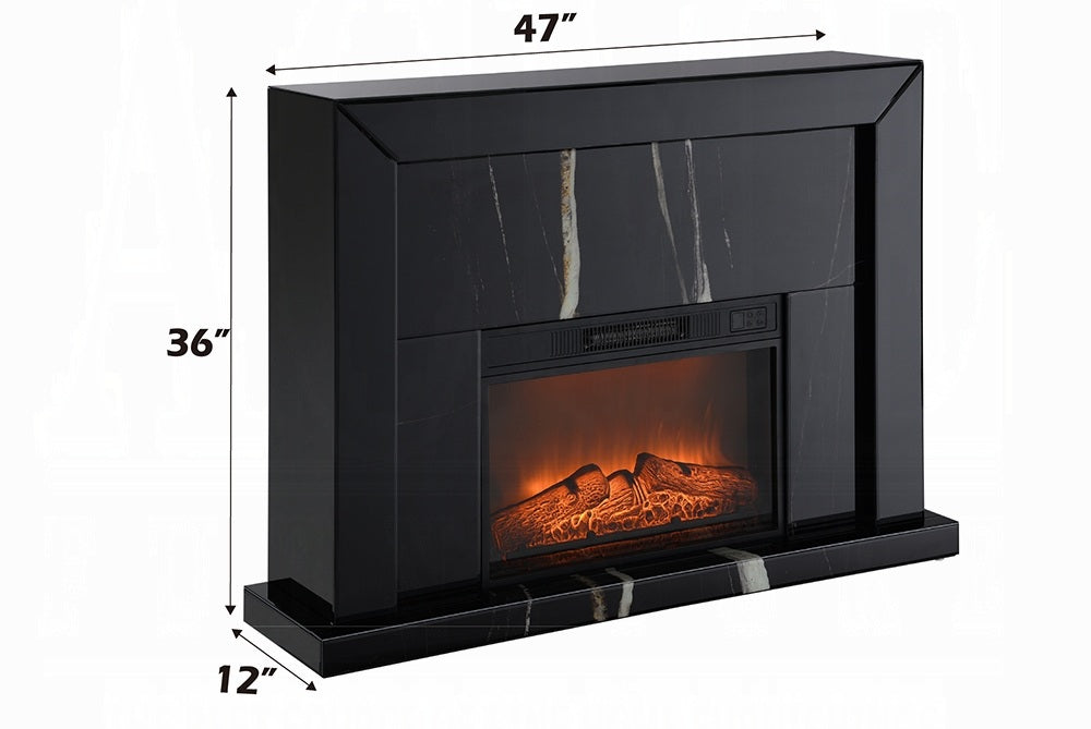 Acme AC03869 Black marbled mirror finish 47" fireplace unit with remote