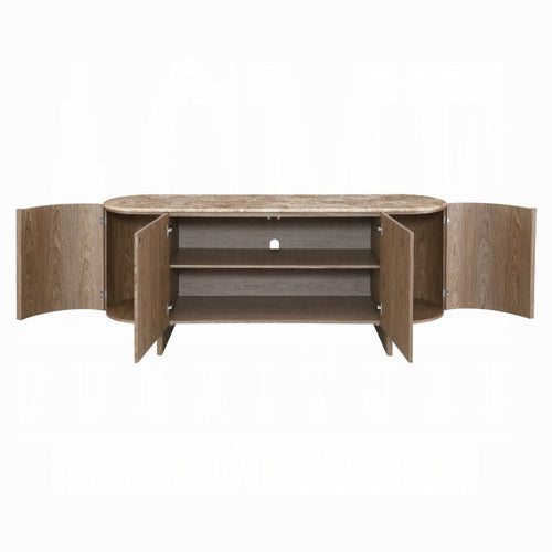 Markku Natural Marble and Oak Finish Wood Server Buffet Console Cabinet – AC05319