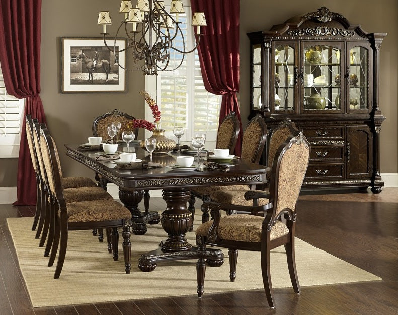 Homelegance 1808-112 7 pc russian hill cherry finish wood double pedestal dining table set