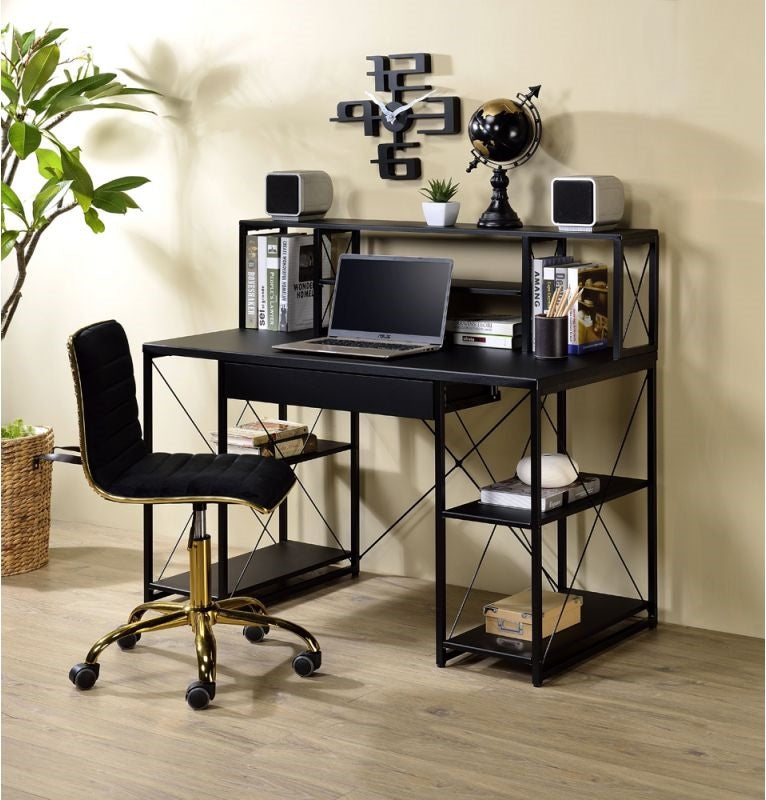Acme 92877 Mercer 41 ballesteros zaidan black wood and metal frame desk with hutch