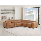 Global United DivanItalia Cognac Italian Leather 6 PC Power Reclining Sectional Sofa with Adjustable Headrests – 1224CG-6PC